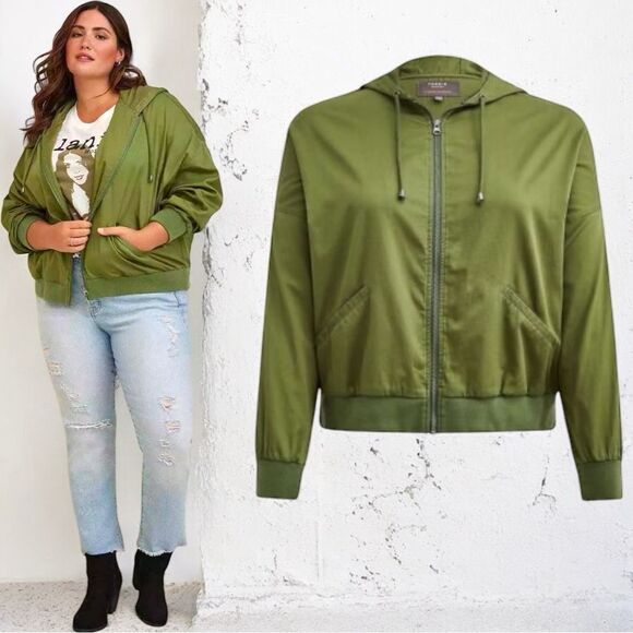 Torrid Olive Green Twill Dolman Sleeve Zip Front Anorak Jacket Size 3 3XL - Picture 1 of 15